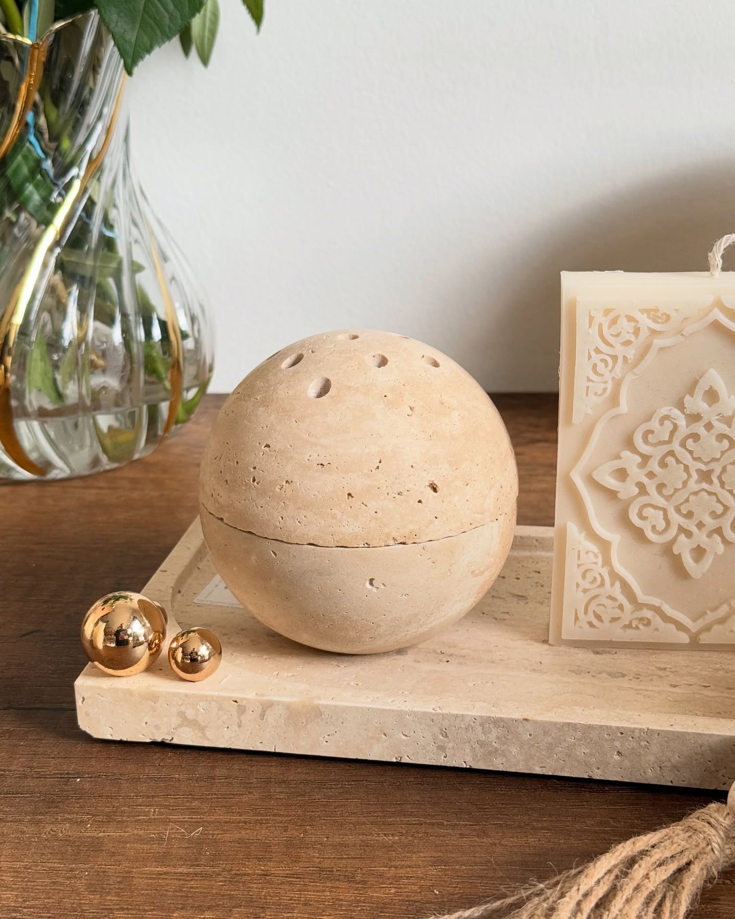 Porte-Encens en Marbre Naturel Beige – Élégance Artisanale pour Maison, Cuisine & Salon de Café