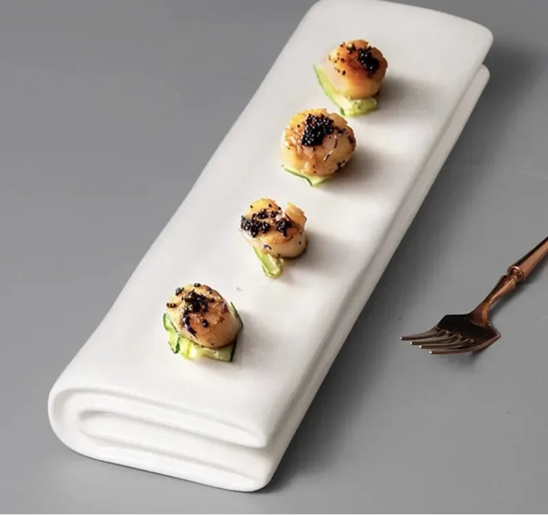 Assiette Longue Pliable en Céramique Unie – Vaisselle de Restaurant pour Sushi, Desserts & Cuisine Moléculaire