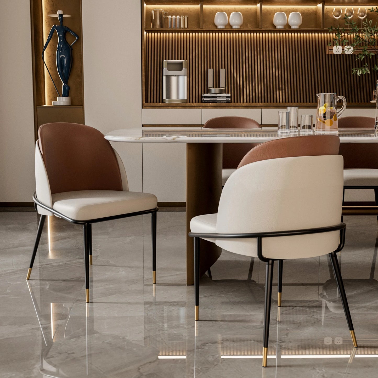 Lot de 2 chaises de salle à manger – Chaises modernes rembourrées en simili cuir avec dossier en bois – Idéales pour cuisine, salle à manger ou coiffeuse