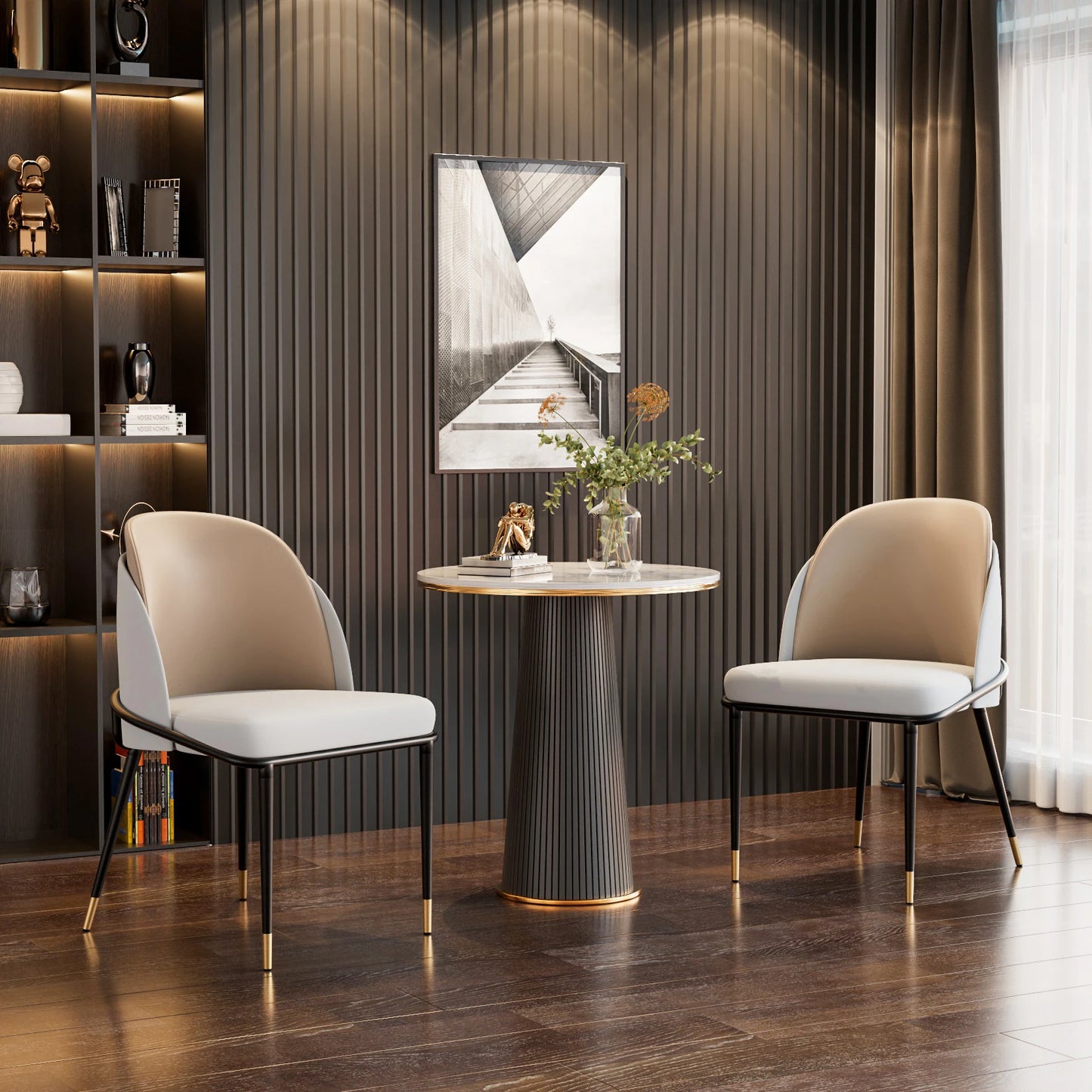 Lot de 2 chaises de salle à manger – Chaises modernes rembourrées en simili cuir avec dossier en bois – Idéales pour cuisine, salle à manger ou coiffeuse