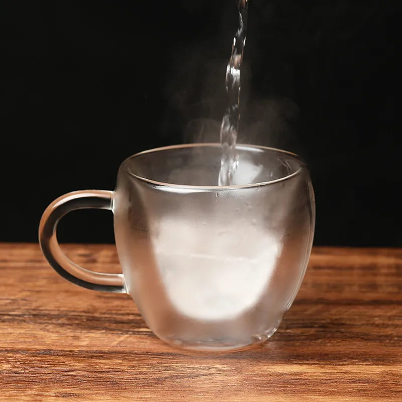 Tasse en Verre Double Paroi en Forme de Cœur – Mug Transparent Résistant à la Chaleur pour Café, Thé, Lait ou Jus