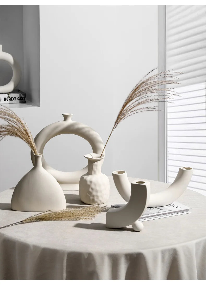 Vase Décoratif en Céramique Moderne - Style Simple pour Fleurs Séchées et Compositions Florales - Déco Salon, Chambre, Meuble TV