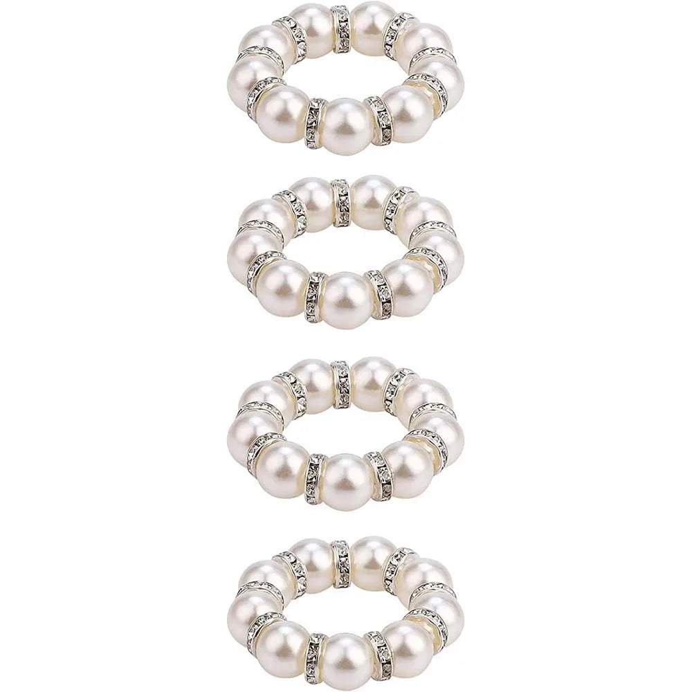 Ronds de Serviette Élégants Perle – Lot de 4/6/12 Porte-Serviettes Argentés pour Mariage & Réception