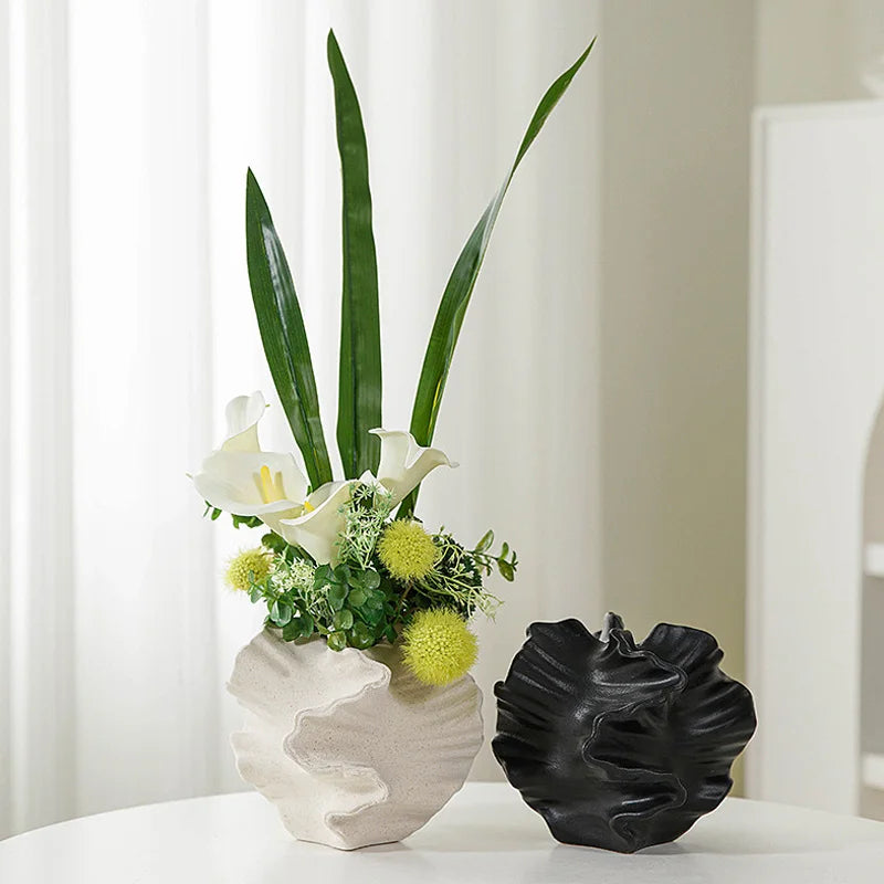 Vase Corail en Céramique – Pot Mat Beige Style Nordique pour Fleurs Séchées et Pampas
