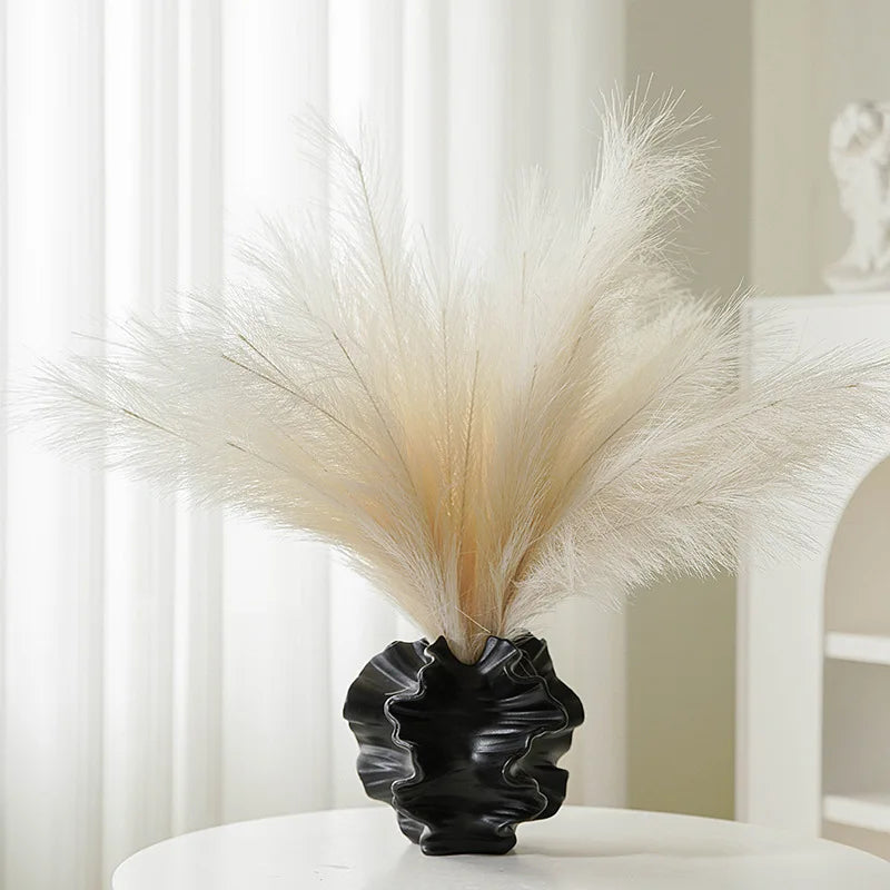 Vase Corail en Céramique – Pot Mat Beige Style Nordique pour Fleurs Séchées et Pampas