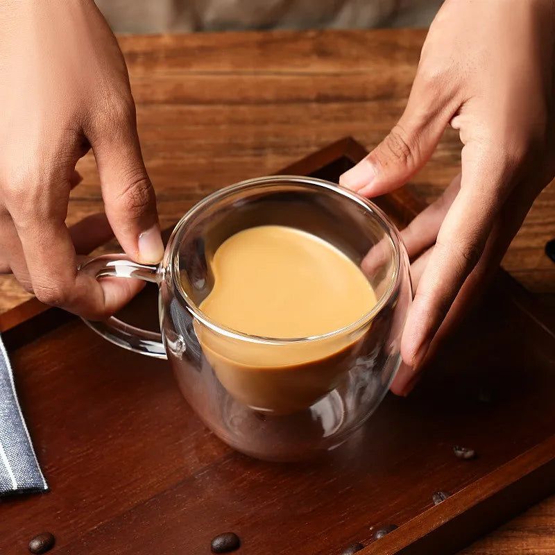 Tasse en Verre Double Paroi en Forme de Cœur – Mug Transparent Résistant à la Chaleur pour Café, Thé, Lait ou Jus