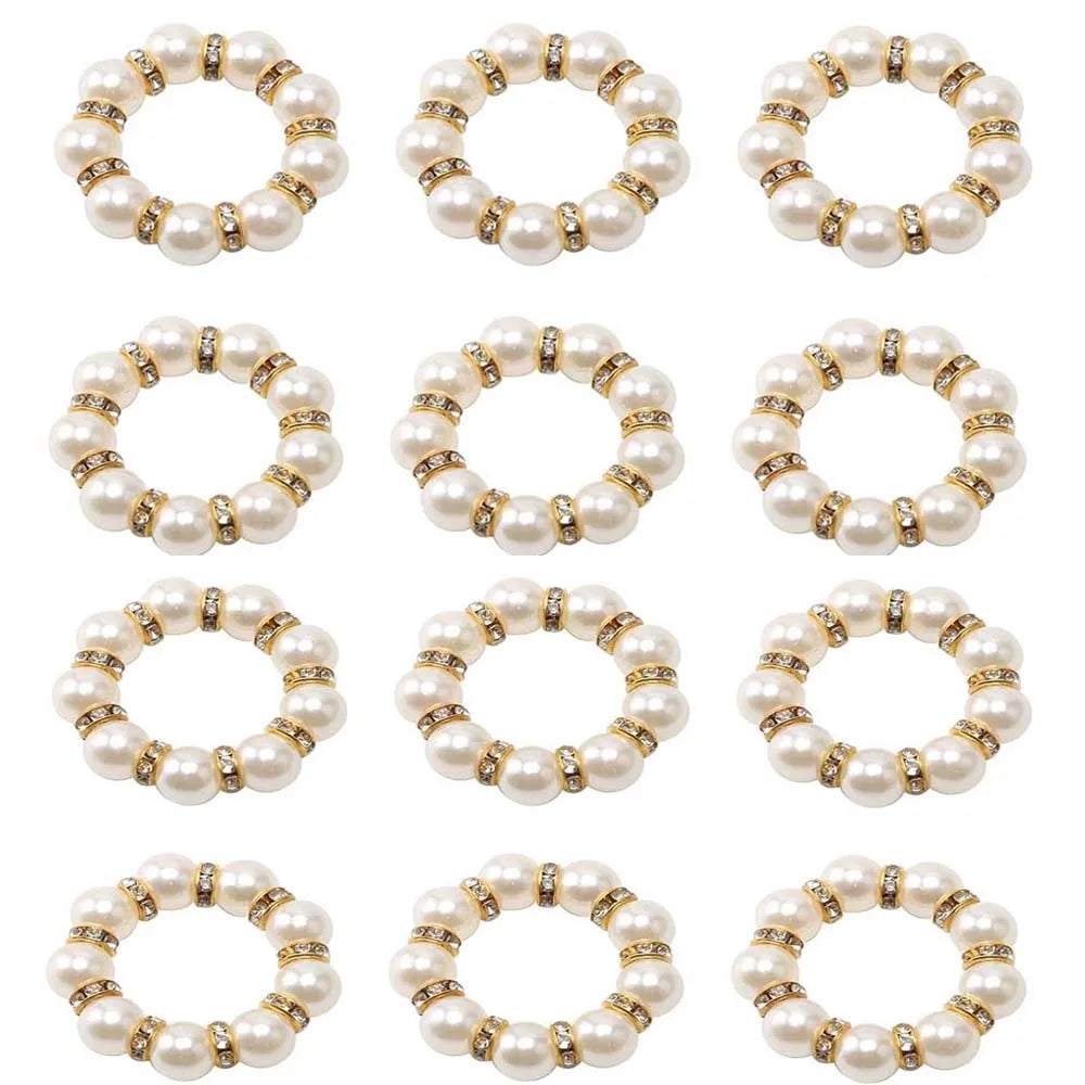 Ronds de Serviette Élégants Perle – Lot de 4/6/12 Porte-Serviettes Argentés pour Mariage & Réception