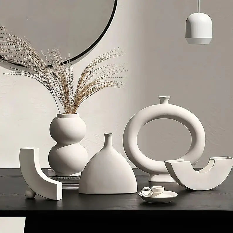 Vase Décoratif en Céramique Moderne - Style Simple pour Fleurs Séchées et Compositions Florales - Déco Salon, Chambre, Meuble TV