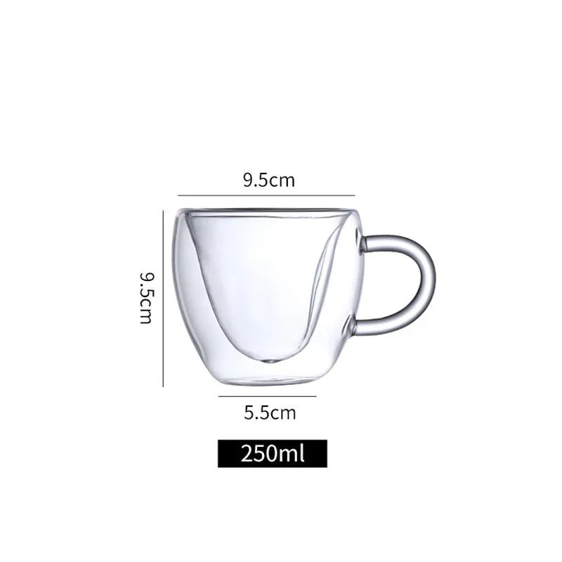 Tasse en Verre Double Paroi en Forme de Cœur – Mug Transparent Résistant à la Chaleur pour Café, Thé, Lait ou Jus