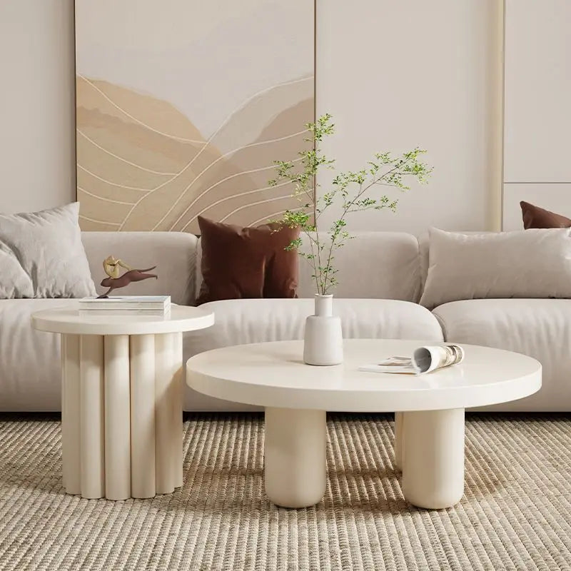 Table basse ronde crème – Table d’appoint moderne style wabi-sabi pour salon, thé ou café – Design nordique et minimaliste pour appartement