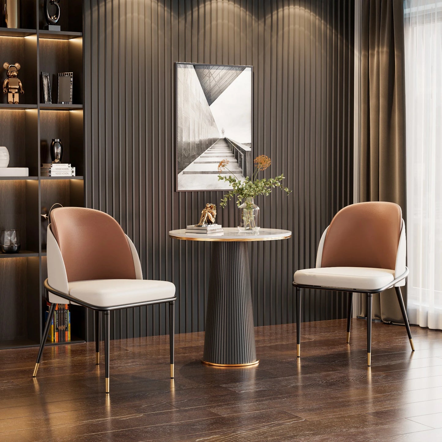 Lot de 2 chaises de salle à manger – Chaises modernes rembourrées en simili cuir avec dossier en bois – Idéales pour cuisine, salle à manger ou coiffeuse