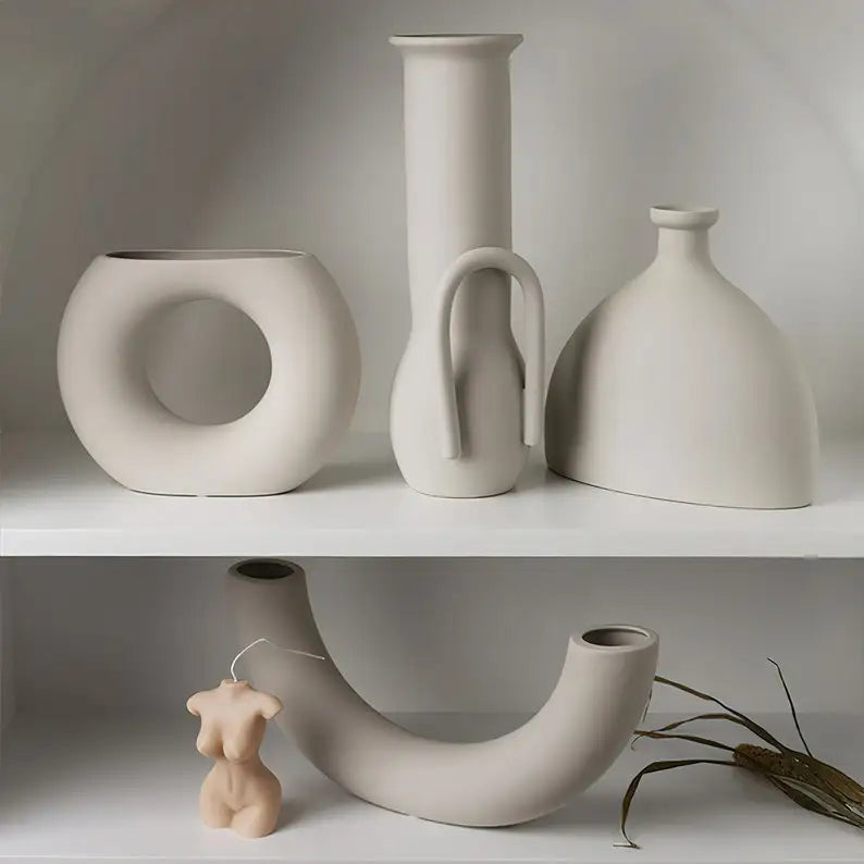 Vase Décoratif en Céramique Moderne - Style Simple pour Fleurs Séchées et Compositions Florales - Déco Salon, Chambre, Meuble TV