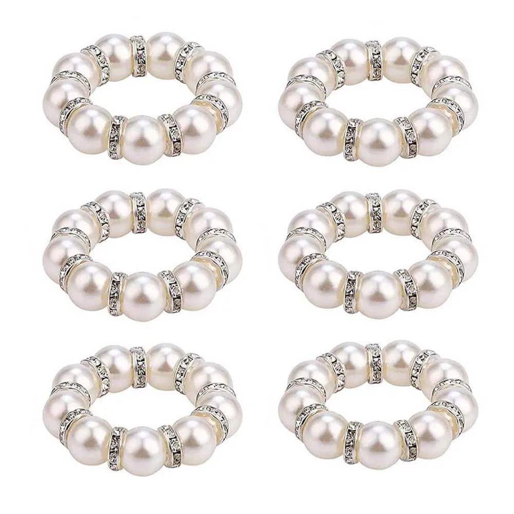 Ronds de Serviette Élégants Perle – Lot de 4/6/12 Porte-Serviettes Argentés pour Mariage & Réception