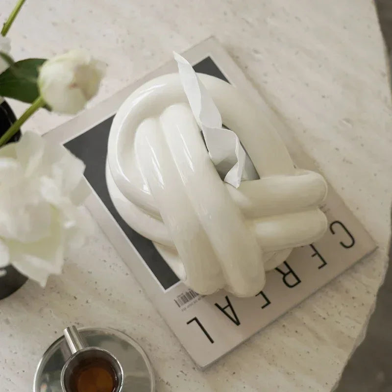 Boîte à Mouchoirs en Céramique Forme de Nœud – Porte-Serviettes Moderne et Créatif Style Européen pour Salon, Bureau et Table Basse