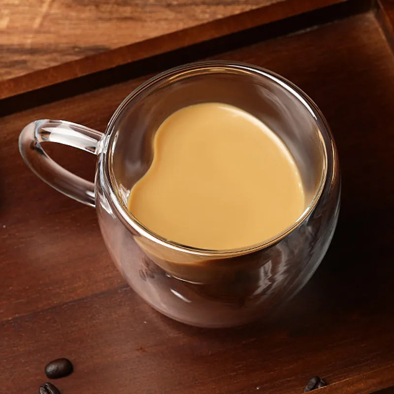 Tasse en Verre Double Paroi en Forme de Cœur – Mug Transparent Résistant à la Chaleur pour Café, Thé, Lait ou Jus
