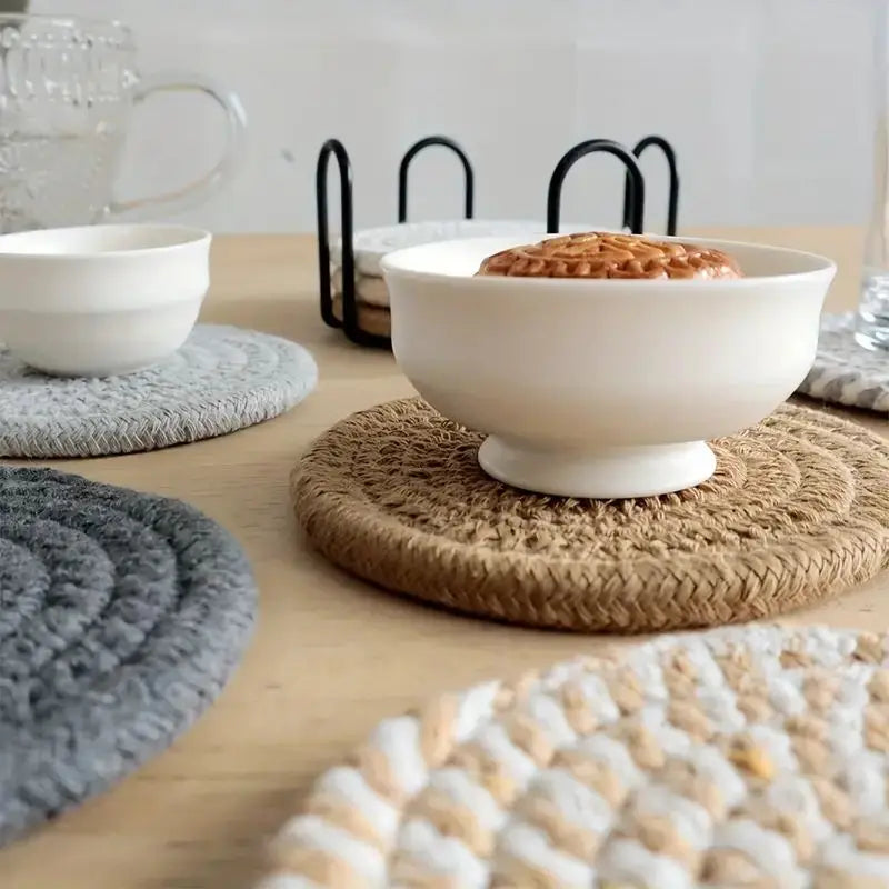Set de 8 Sous-Verres Absorbants en Coton Tissé – Style Minimaliste & Bohème pour Table et Tasses