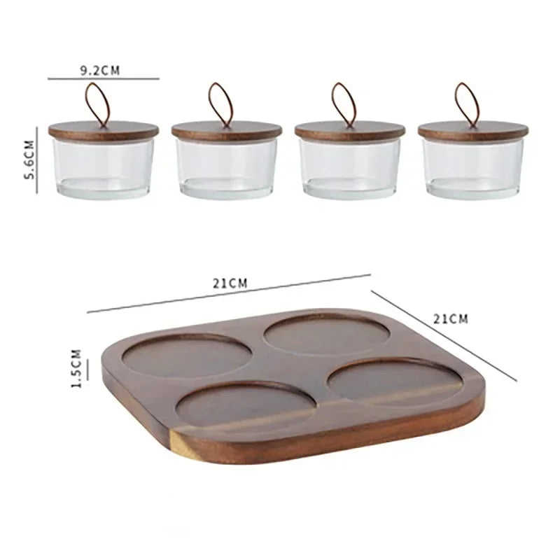 Pot de Rangement en Verre avec Plateau Divisé – Stockage Fruits Secs & Snacks avec Couvercle en Bois
