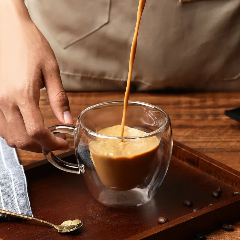 Tasse en Verre Double Paroi en Forme de Cœur – Mug Transparent Résistant à la Chaleur pour Café, Thé, Lait ou Jus