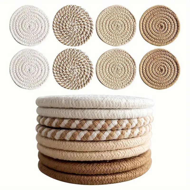 Set de 8 Sous-Verres Absorbants en Coton Tissé – Style Minimaliste & Bohème pour Table et Tasses