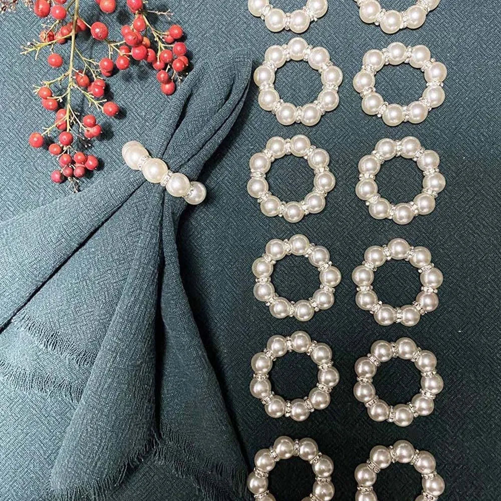 Ronds de Serviette Élégants Perle – Lot de 4/6/12 Porte-Serviettes Argentés pour Mariage & Réception