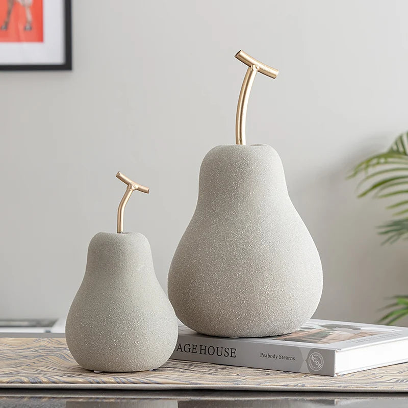 Figurine Pomme et Poire en Céramique – Sculpture Abstraite et Décoration Épurée pour Intérieur Moderne