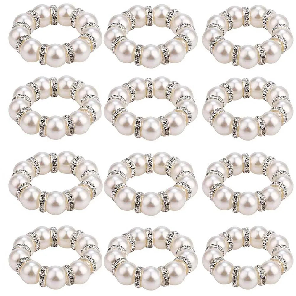 Ronds de Serviette Élégants Perle – Lot de 4/6/12 Porte-Serviettes Argentés pour Mariage & Réception