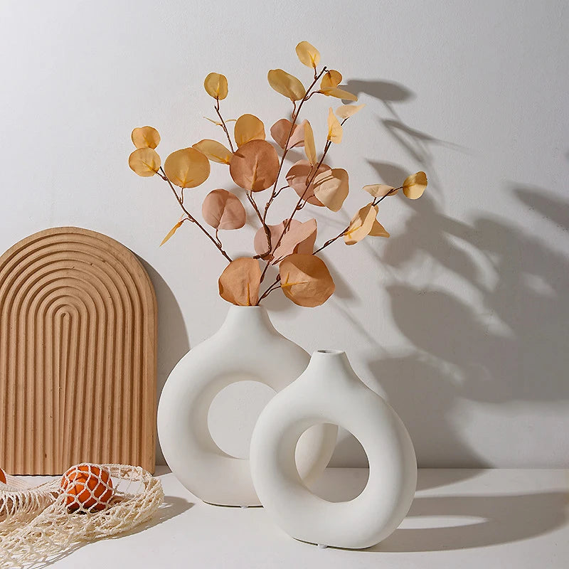 Vase Blanc Style Nordique - Pot à Fleurs en Plastique Design pour Compositions Florales - Déco Salon et Intérieur