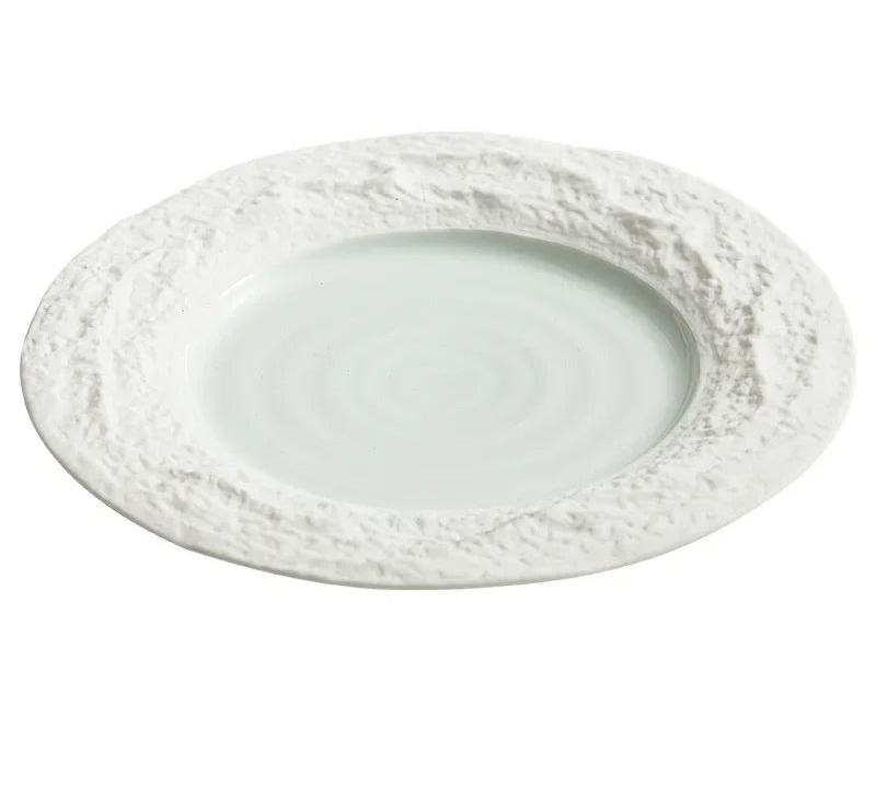 Assiette en Céramique Motif Pierre – Vaisselle Artistique pour Steak, Petit-Déjeuner et Dim Sum
