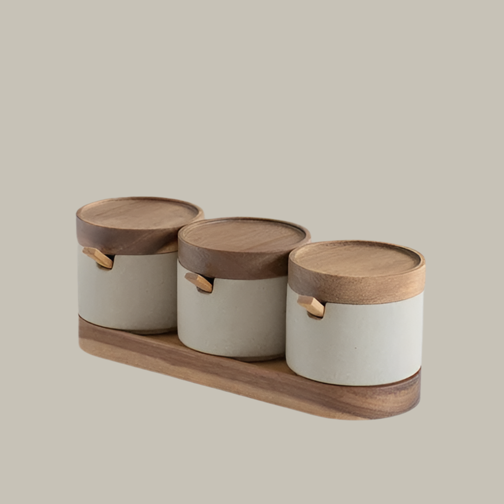 Set de Pots à Épices Japonais – Salière, Poivrière & Huilier en Céramique