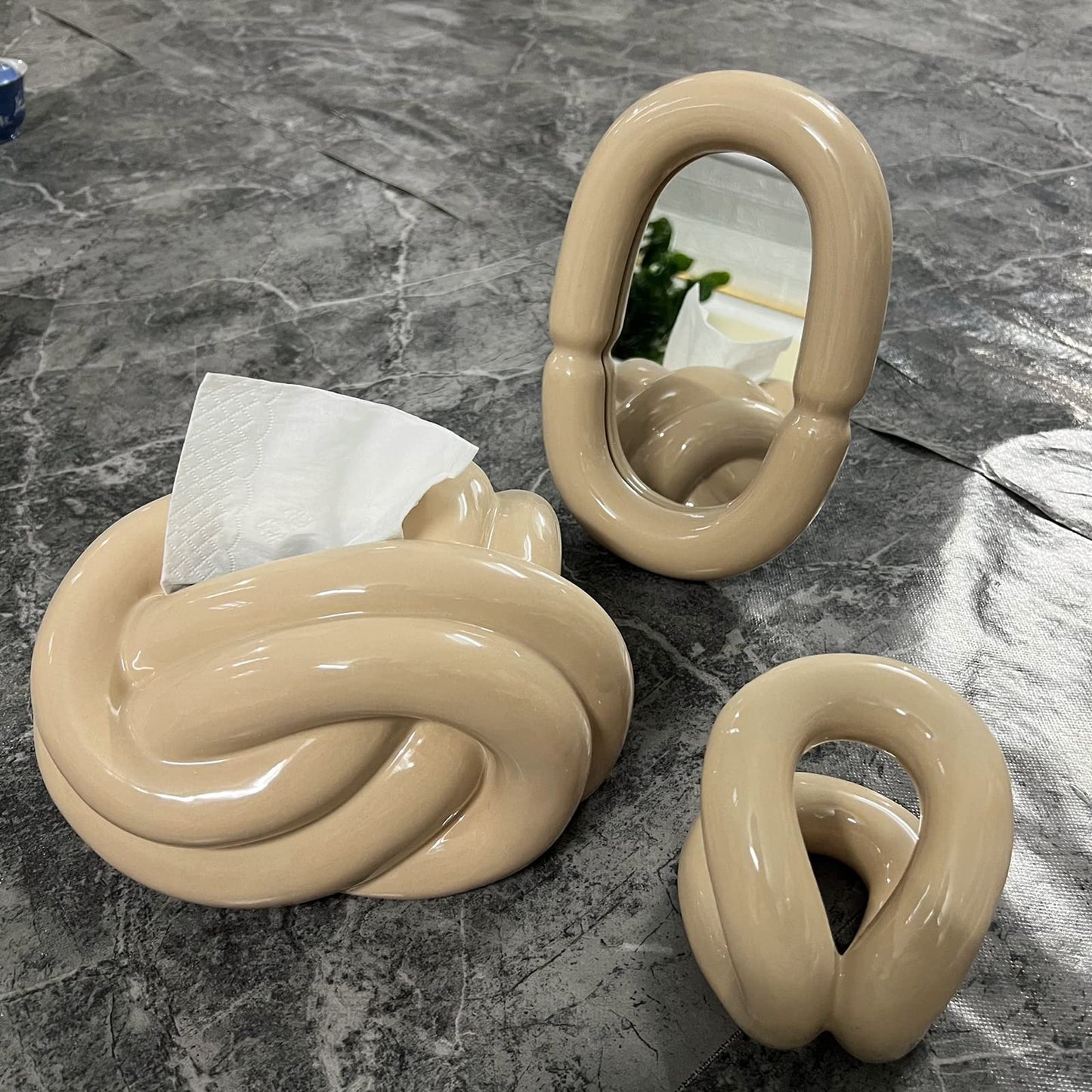 Boîte à Mouchoirs en Céramique Forme de Nœud – Porte-Serviettes Moderne et Créatif Style Européen pour Salon, Bureau et Table Basse
