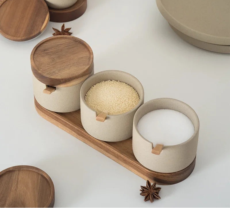 Set de Pots à Épices Japonais – Salière, Poivrière & Huilier en Céramique