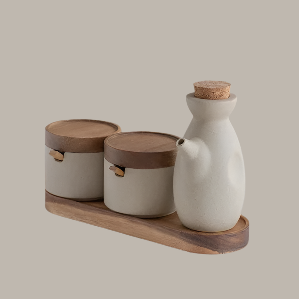 Set de Pots à Épices Japonais – Salière, Poivrière & Huilier en Céramique