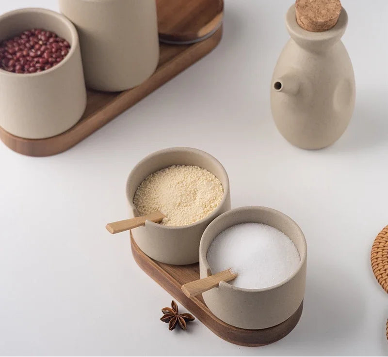 Set de Pots à Épices Japonais – Salière, Poivrière & Huilier en Céramique