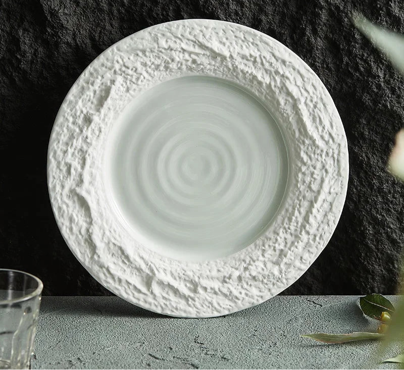 Assiette en Céramique Motif Pierre – Vaisselle Artistique pour Steak, Petit-Déjeuner et Dim Sum