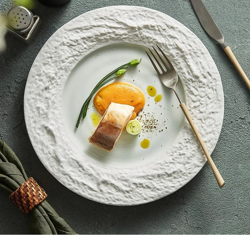 Assiette en Céramique Motif Pierre – Vaisselle Artistique pour Steak, Petit-Déjeuner et Dim Sum
