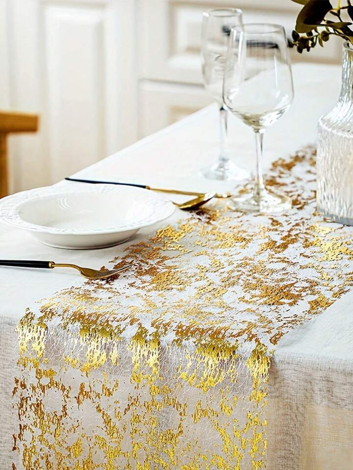 Nappe de Table Dorée en Sequins – Décoration de Noël & Anniversaire | Rouleau Fin en Maille Métallique