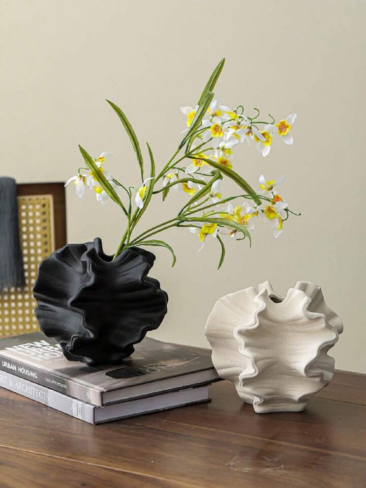 Vase Corail en Céramique – Pot Mat Beige Style Nordique pour Fleurs Séchées et Pampas