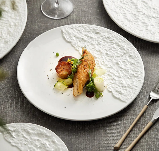 Assiette Ronde en Céramique - Vaisselle Colorée pour Pâtes, Steak, Sushi, Desserts et Apéritifs - Plat de Service pour Cuisine et Maison