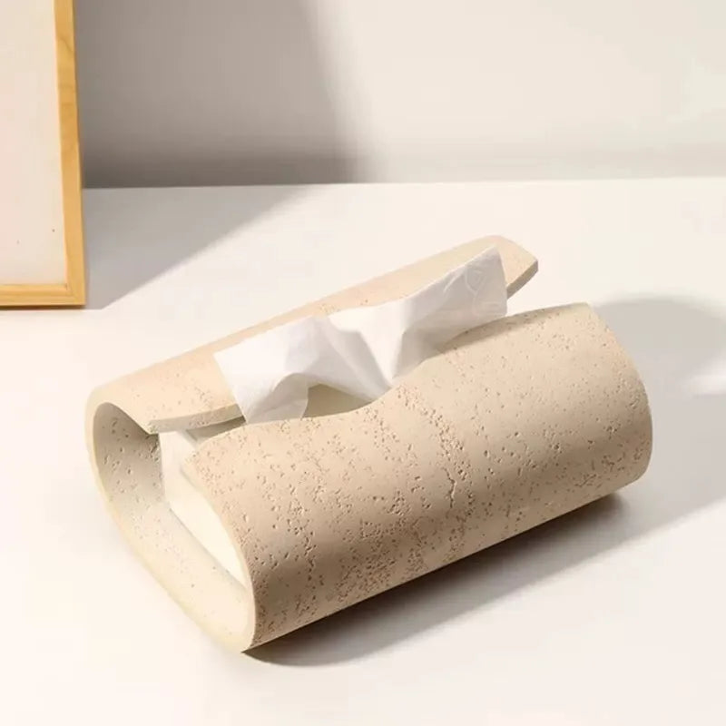 Boîte à Mouchoirs Moderne en Résine Imitation Pierre – Organiseur Créatif pour Serviettes, Déco de Salon Artisanale Style Européen
