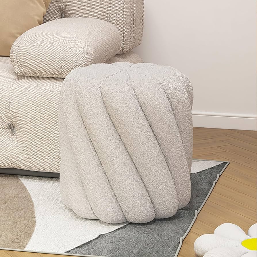 Tabouret Rond en Laine Bouclée – Élégance et Confort pour Coiffeuse & Salon