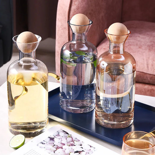 Carafe en Verre Style Nordique avec Couvercle en Bois – Pichet d’Eau et Boissons Froides