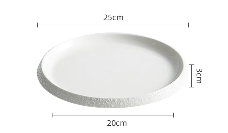 Assiette en Porcelaine Blanche avec Bord Imitation Pierre - Vaisselle Artistique pour Hôtel et Cuisine Maison