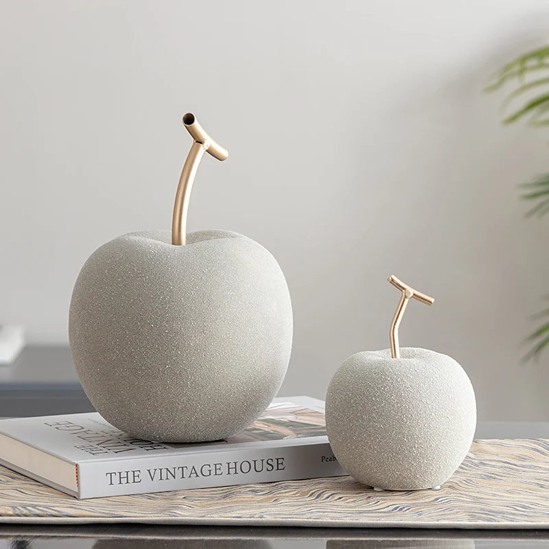 Figurine Pomme et Poire en Céramique – Sculpture Abstraite et Décoration Épurée pour Intérieur Moderne