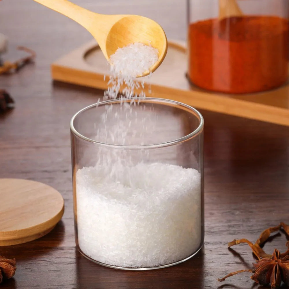 Pot de Conservation en Verre 300ml – Boîte à Épices avec Couvercle en Bambou et Cuillère