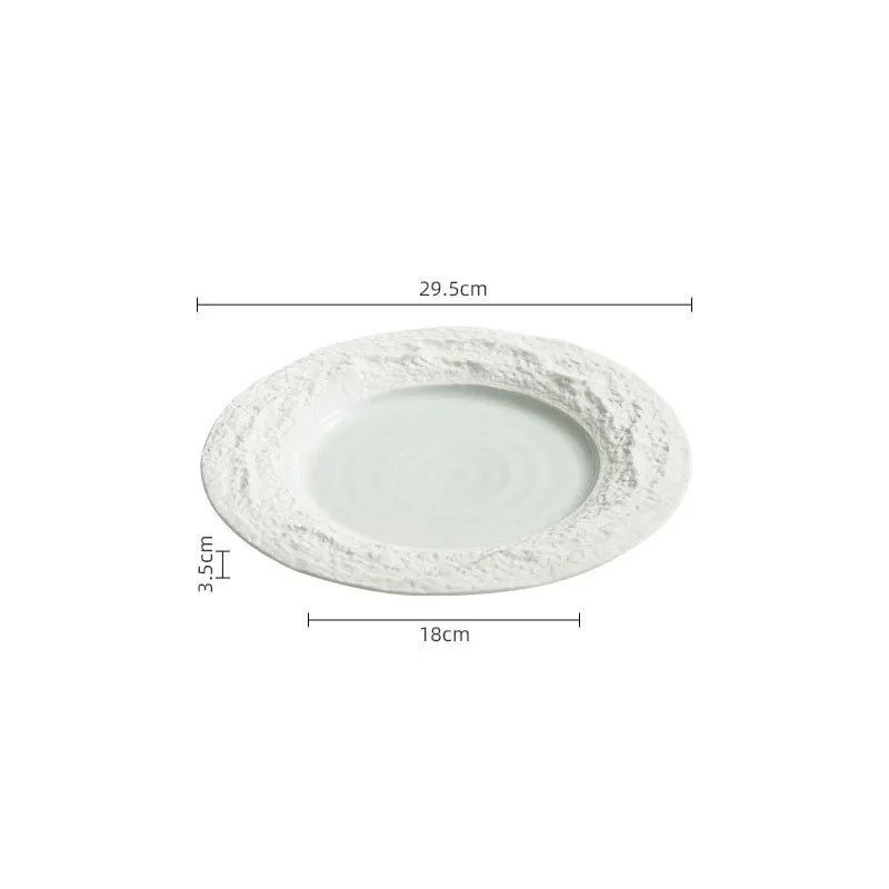 Assiette en Céramique Motif Pierre – Vaisselle Artistique pour Steak, Petit-Déjeuner et Dim Sum