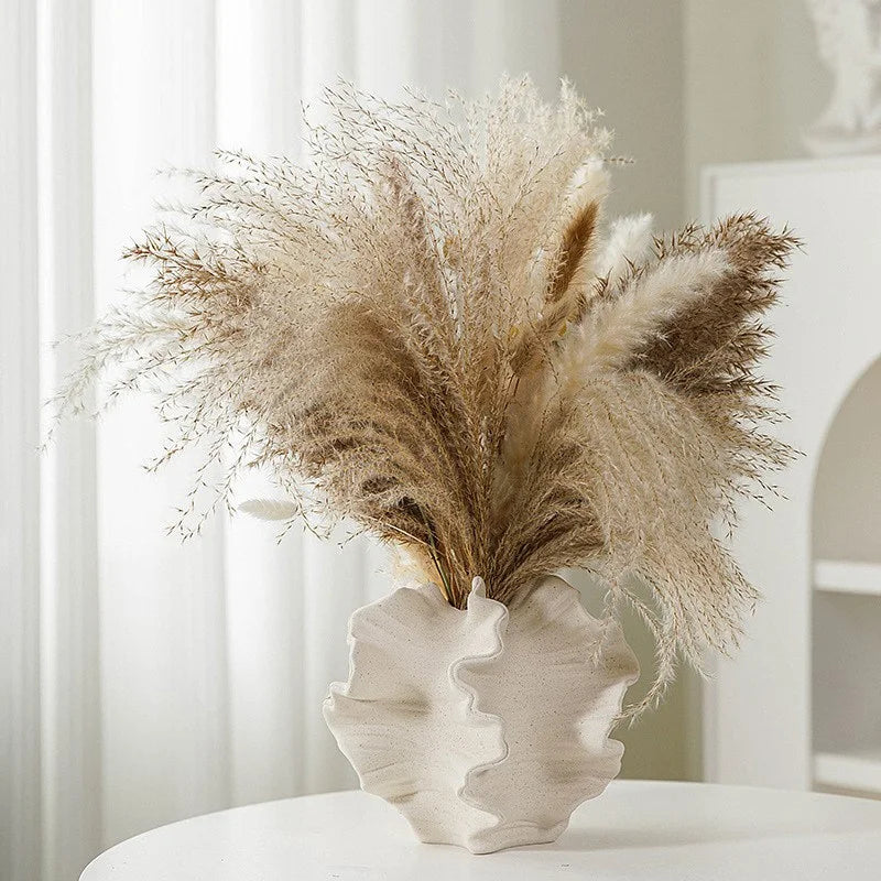 Vase Corail en Céramique – Pot Mat Beige Style Nordique pour Fleurs Séchées et Pampas