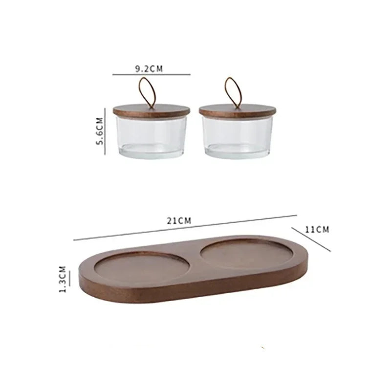 Pot de Rangement en Verre avec Plateau Divisé – Stockage Fruits Secs & Snacks avec Couvercle en Bois