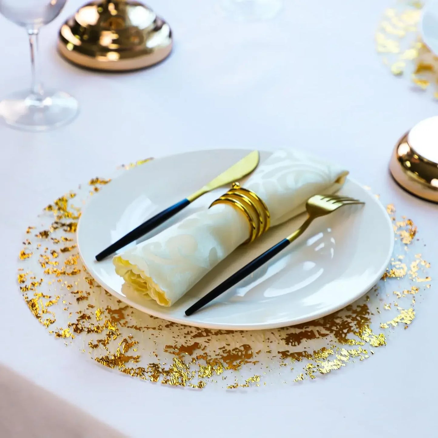 Sets de Table Ronds Jetables 33cm – 20/100PCS en Feuille Métallique Dorée pour Mariage & Fête