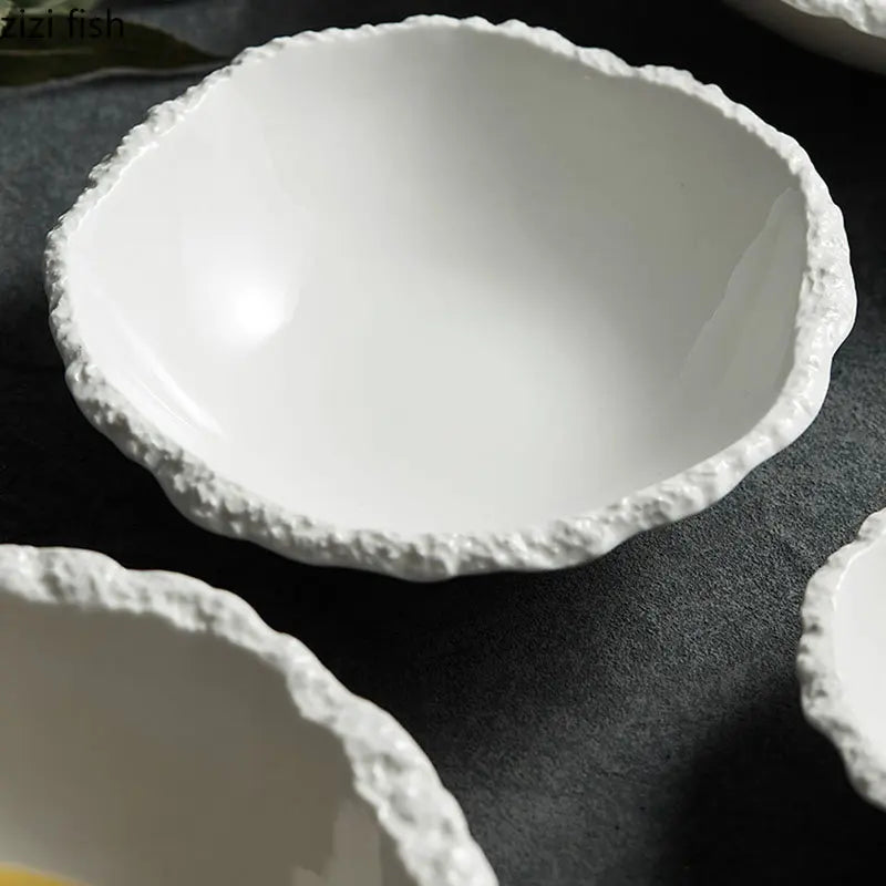 Bol à Soupe en Céramique Blanche avec Texture Roche - Vaisselle Créative pour Cuisine et Restaurant