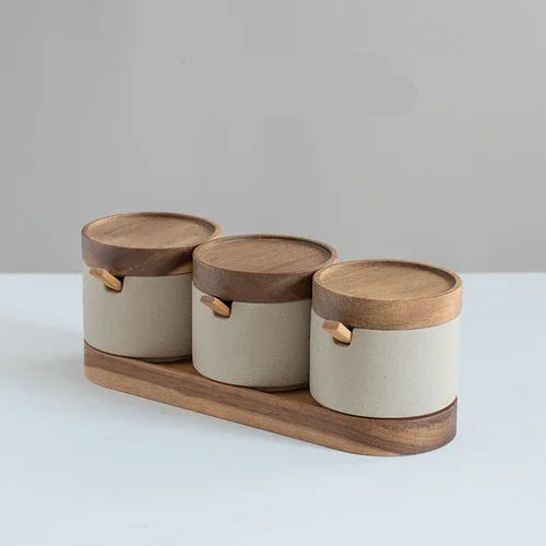 Set de Pots à Épices Japonais – Salière, Poivrière & Huilier en Céramique